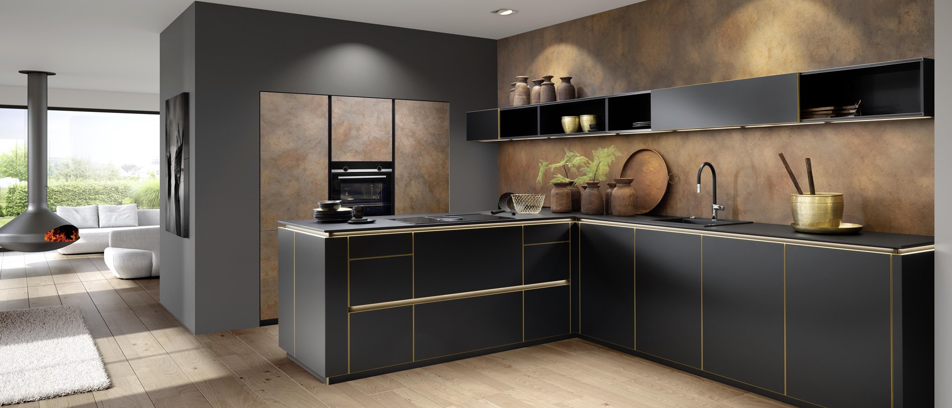 Ouverte, blanche et cuisine de rêve